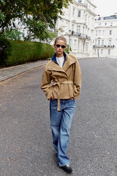 FAUX SUEDE BELTED JACKET - Dark camel by Zara