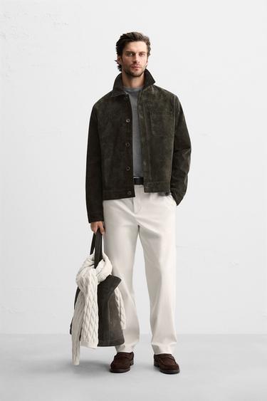 SUEDE LEATHER JACKET - Green by Zara