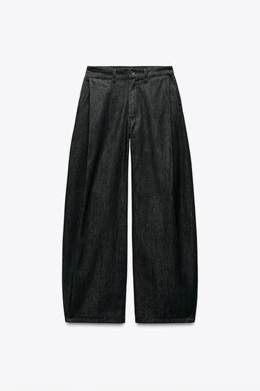 DENIM TROUSERS WITH DARTS - Anthracite grey by Zara