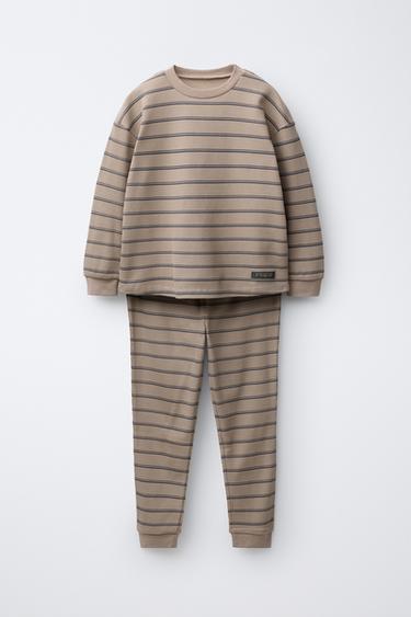 6-14 YEARS/ WAFFLE STRIPE PYJAMAS - camel by Zara