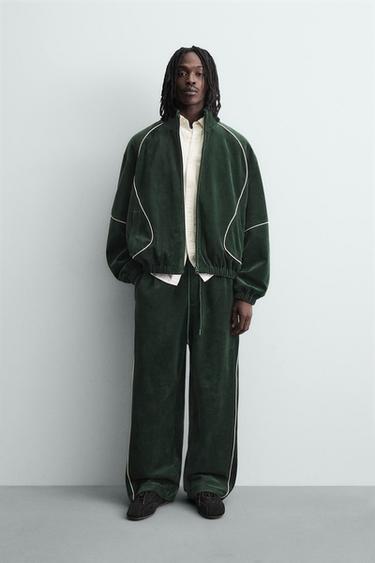 VELOUR TROUSERS WITH TRIMS - Green by Zara