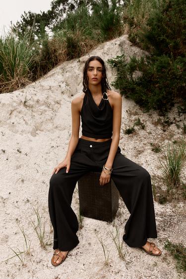 WIDE-LEG TROUSERS WITH WRAP WAIST - Black by Zara