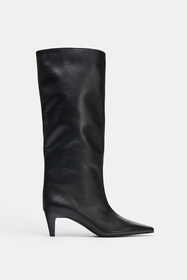LEATHER KITTEN HEEL BOOTS - Black by Zara