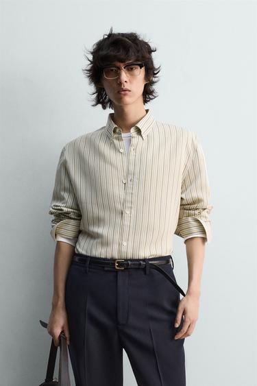 LIMITED EDITION STRIPED RELAXED FIT SHIRT - Light yellow by Zara