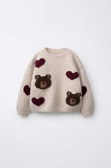 KNIT BEAR AND HEART SWEATER - Light beige by Zara