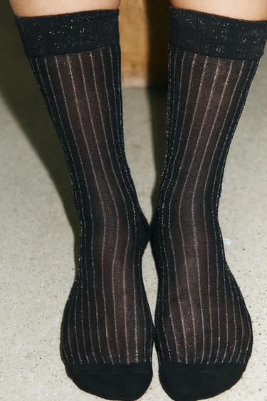 STRIPED SOCKS WITH METALLIC THREAD - Black by Zara - Image 0