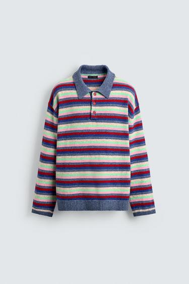 STRIPED JACQUARD KNIT POLO SHIRT - Multicoloured by Zara