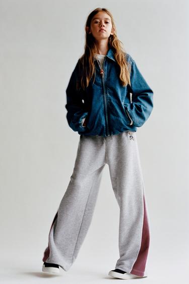 WIDE-LEG TROUSERS WITH EMBROIDERED BEAR - Grey marl by Zara