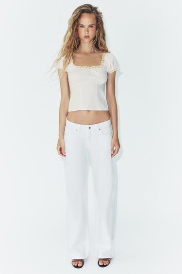 LACE-TRIMMED GINGHAM TOP - Ecru / Beige by Zara