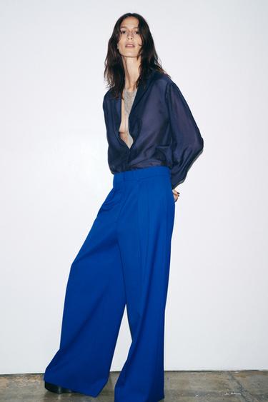 ZW COLLECTION WIDE-LEG DARTED TROUSERS - Blue by Zara - Image 0