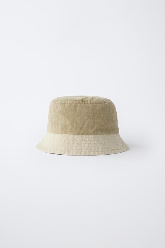 COLOUR BLOCK BUCKET HAT - ecru/khaki by Zara - Image 0