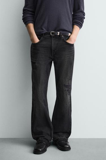 RIPPED FLARE FIT JEANS - Charcoal by Zara