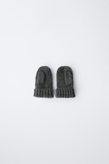 KNIT MITTENS - Grey marl by Zara