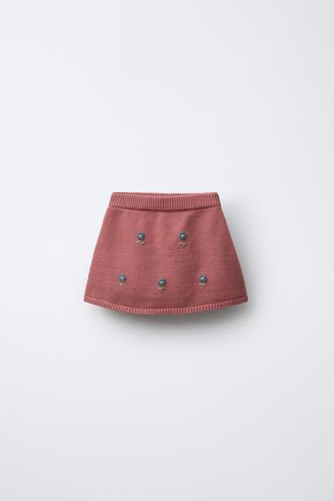 KNITTED SKIRT WITH FLORAL EMBROIDERY - Mid-pink by Zara - Image 0