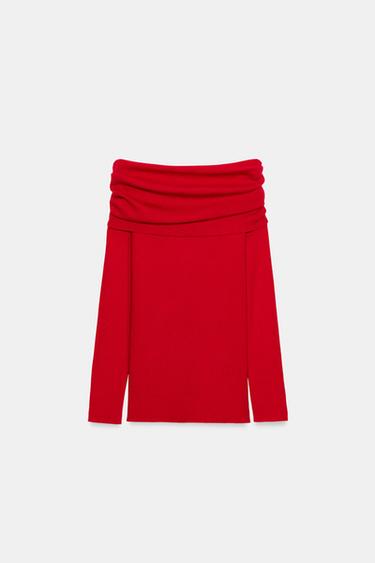 OFF-SHOULDER KNIT JUMPER - Red by Zara - Image 0
