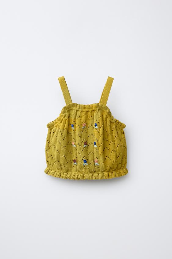 COTTON BLEND AND LINEN EMBROIDERED KNIT TOP - Oil by Zara - Image 0