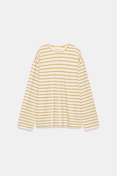 STRIPED COTTON AND LINEN T-SHIRT - Pastel pink by Zara