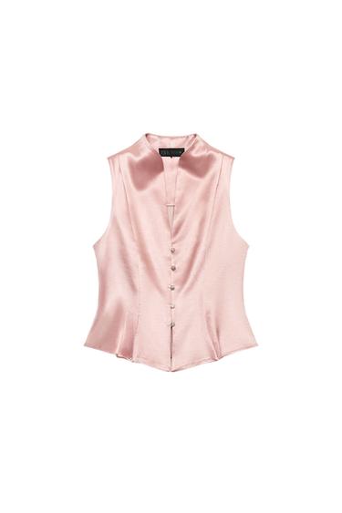 SATIN TOP WITH RHINESTONE BUTTONS - Pink by Zara