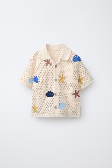 CROCHET KNIT SHIRT WITH MARINE MOTIFS - Multicoloured by Zara