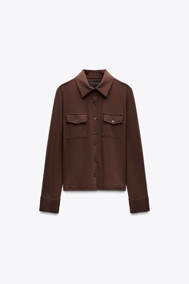 SHIRT WITH POCKETS - Brown by Zara
