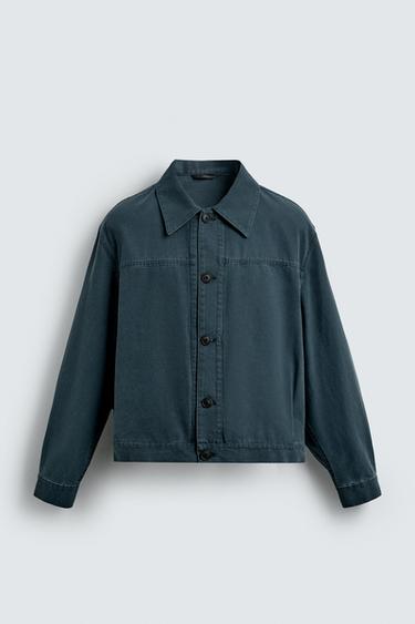 WASHED CROPPED FIT JACKET - Petrol blue by Zara