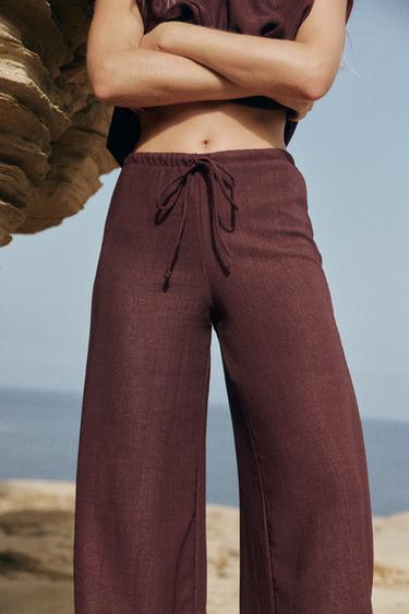 RUSTIC STRAIGHT TROUSERS - Burgundy by Zara