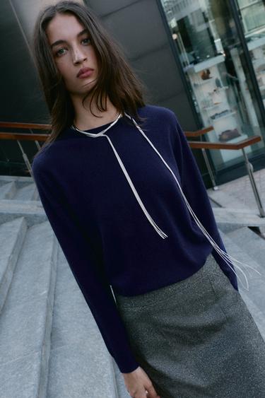 LONG SLEEVE 100% CASHMERE JUMPER - Ink blue by Zara