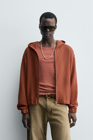 OPEN KNIT HOODIE - Reddish by Zara