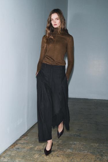 ZW COLLECTION STRIPED WIDE-LEG TROUSERS - Navy blue by Zara