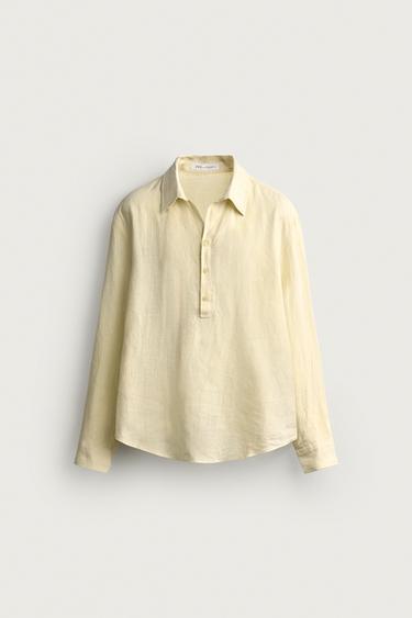 100% LINEN POLO SHIRT - Pastel yellow by Zara