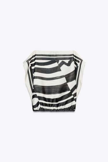ZW COLLECTION PRINTED TOP - Black / Ecru by Zara