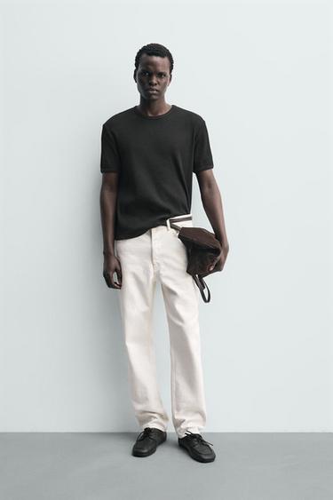 WAFFLE-KNIT TEXTURED T-SHIRT - Black by Zara