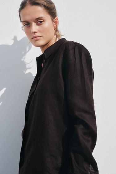 ZW COLLECTION 100% LINEN SHIRT - Brown by Zara