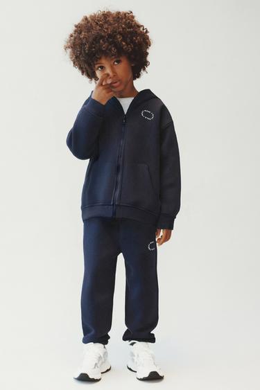 BASIC SLOGAN ZIP-UP HOODIE - Navy blue by Zara