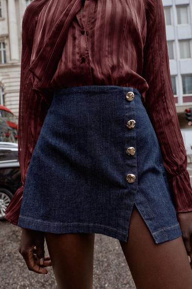 BUTTON-DETAIL WRAP SKORT - Blue by Zara