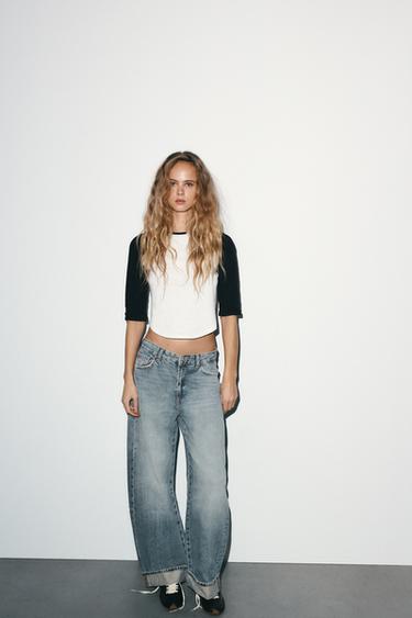 TRF MID-WAIST BAGGY FOLDED JEANS - Blue by Zara