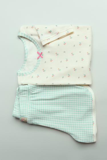 6-14 YEARS/ GINGHAM AND FLORAL T-SHIRT AND BERMUDA PYJAMAS - Ecru by Zara