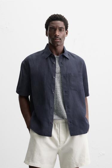 100% HEMP SHIRT - Dark navy by Zara