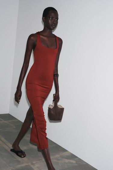 LONG POLYAMIDE DRESS - Burgundy by Zara - Image 0
