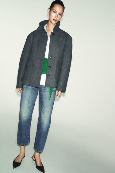 CROPPED WOOL COAT WITH HIGH NECK - Grey by Zara