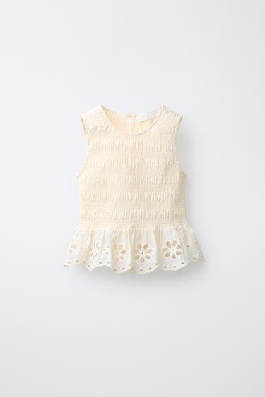 SCHIFFLI EMBROIDERY ELASTICATED TOP - Ecru by Zara
