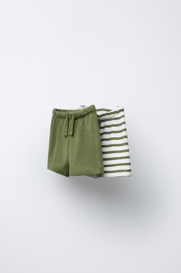 TWO-PACK OF STRIPED AND PLAIN BERMUDA SHORTS - Green by Zara