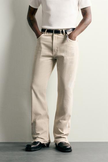 PAINT SPLATTER FLARE FIT JEANS - Light tan by Zara