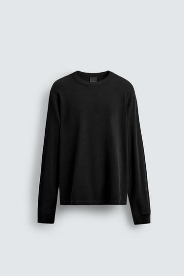 BASIC WAFFLE-KNIT T-SHIRT - Black by Zara