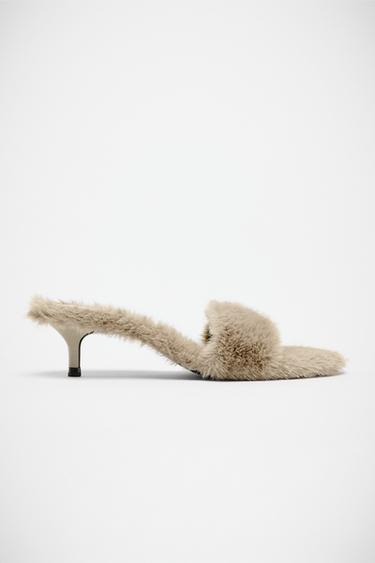 FAUX FUR HEELED SANDALS - Ice by Zara