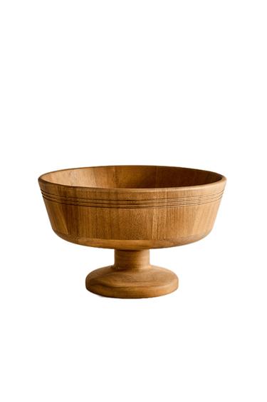 WOODEN FRUIT BOWL WITH BASE - Brown by Zara