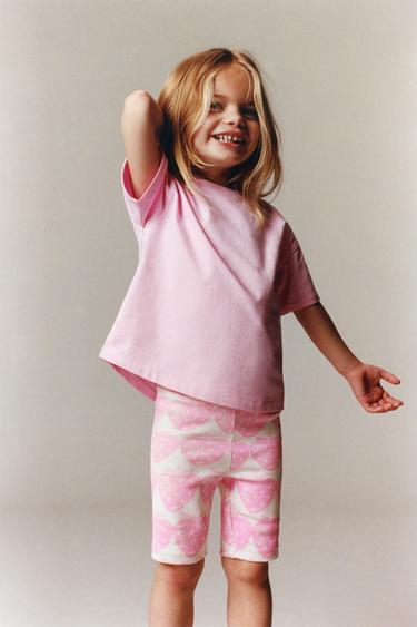 PLAIN T-SHIRT AND PRINTED CYCLING LEGGINGS SET - Pink by Zara