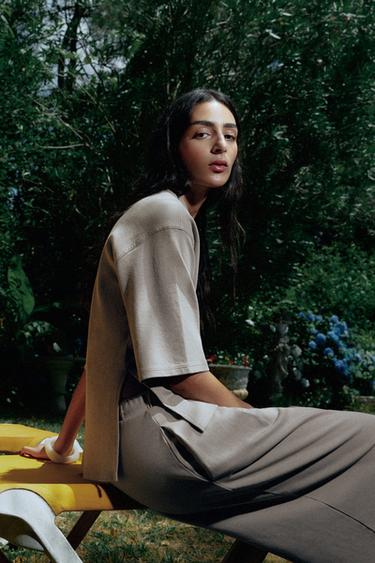 WASHED EFFECT INTERLOCK T-SHIRT - Sand by Zara