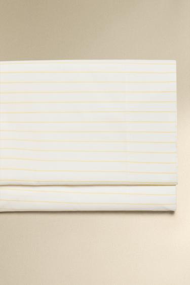 STRIPED WASHED COTTON FLAT SHEET - Yellow by Zara