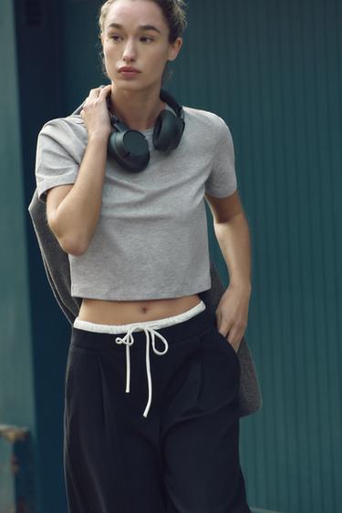 CROPPED STRETCH T-SHIRT - Grey marl by Zara
